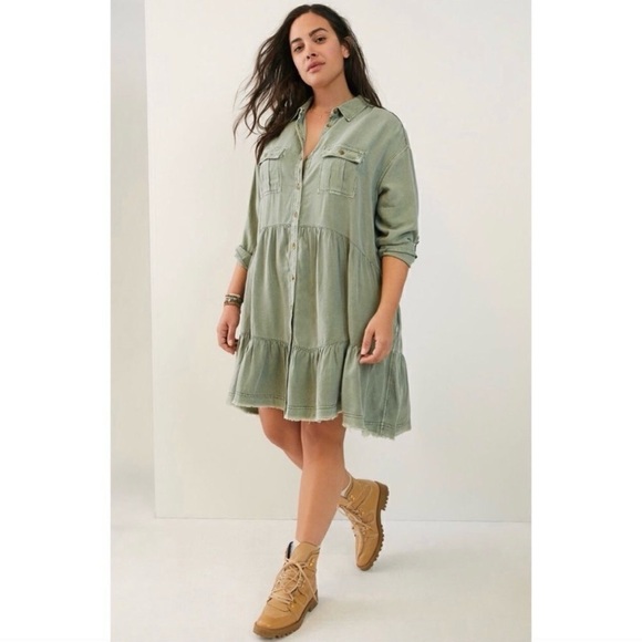 Anthropologie Pilcro Deanne Moss Tiered
Mini Button Front Shirtdress Small - Picture 16 of 16